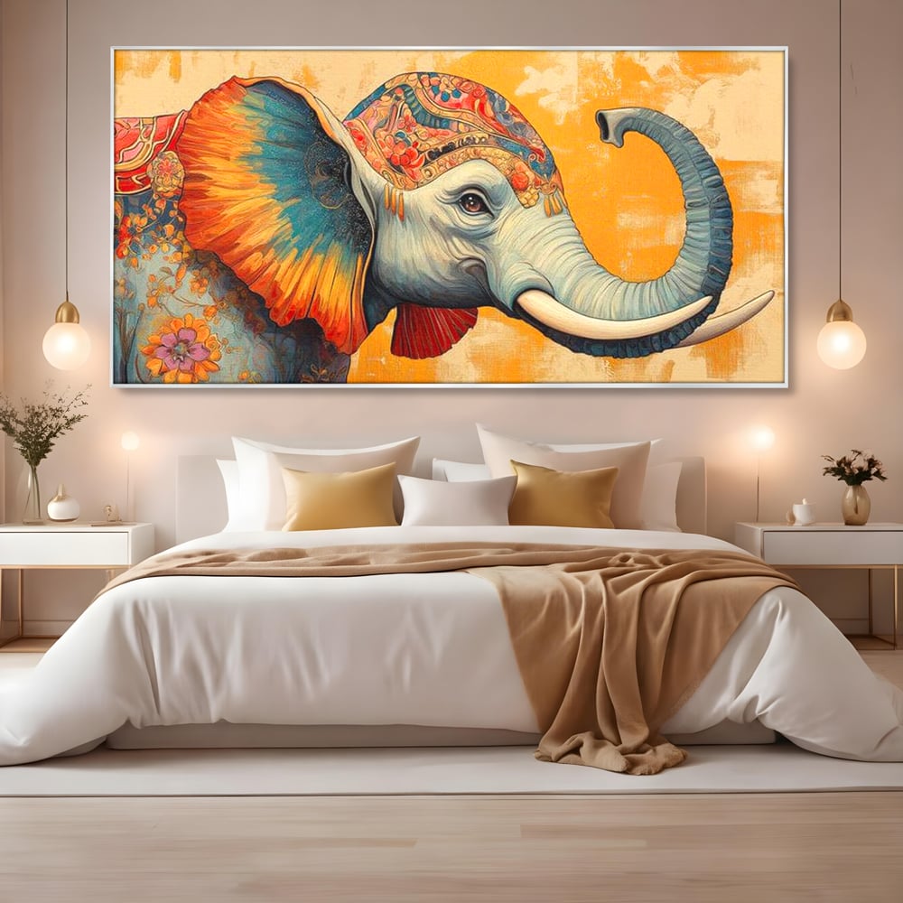 Leinwand Premium Canvas Wandkunst, LuxCanva® M1316, Orientalische Geschichte, Floral, Harmonie, Orientalisch, Ethnisch, Ohren, Elefant, Profil, Wandkunst, Abstrakt, Büro, Wohnzimmer, Kinderzimmer