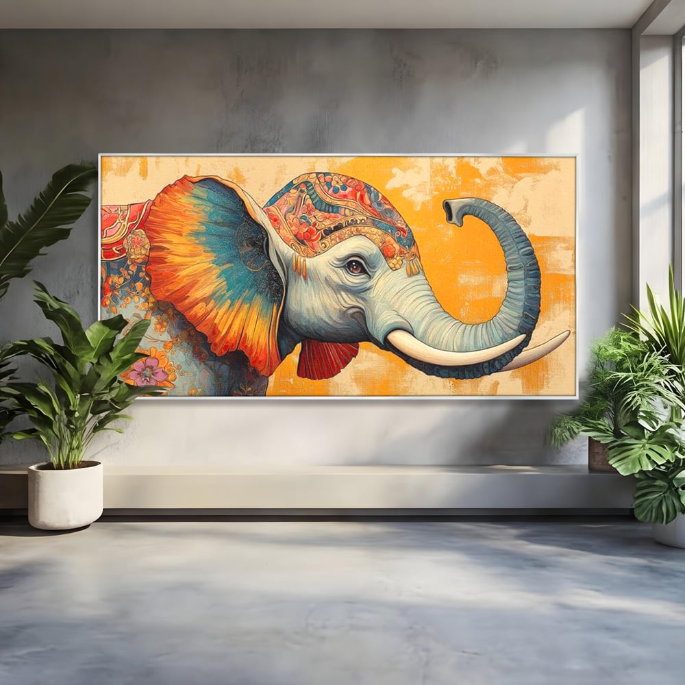 Leinwand Premium Canvas Wandkunst, LuxCanva® M1316, Orientalische Geschichte, Floral, Harmonie, Orientalisch, Ethnisch, Ohren, Elefant, Profil, Wandkunst, Abstrakt, Büro, Wohnzimmer, Kinderzimmer