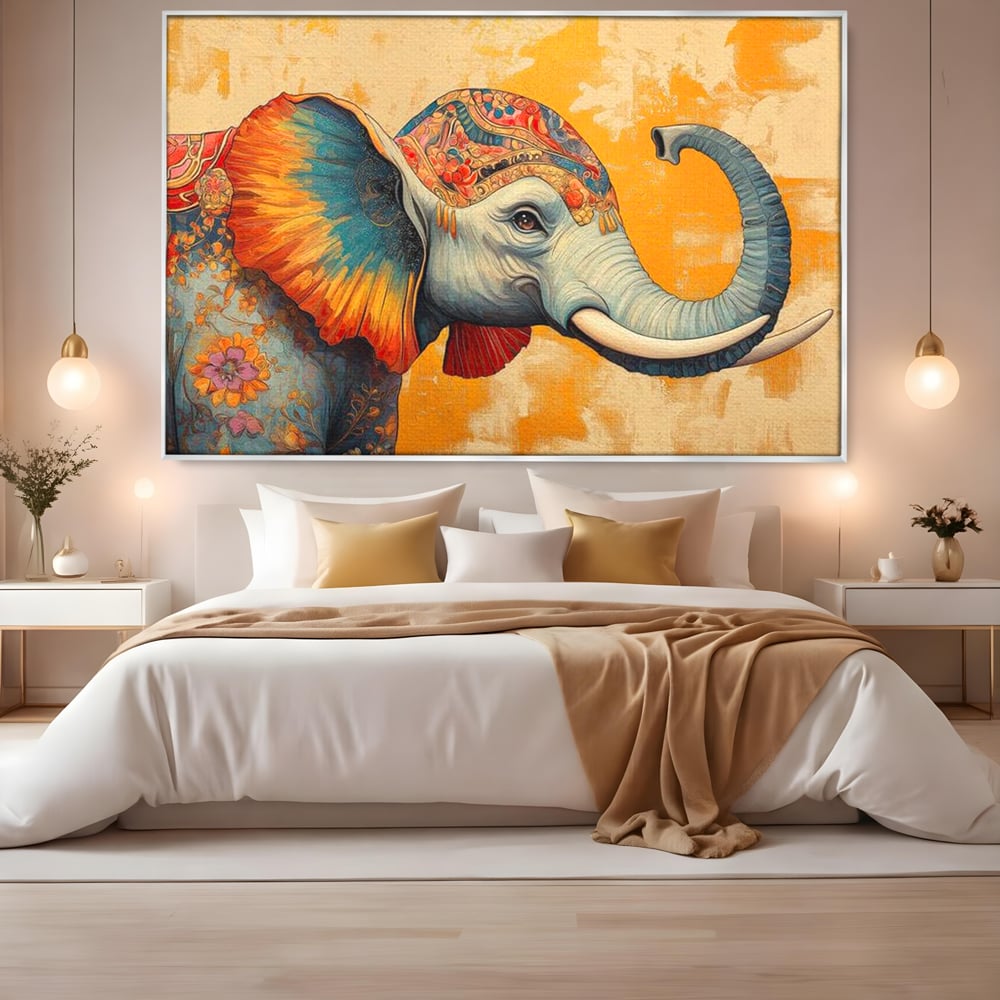 Leinwand Premium Canvas Wandkunst, LuxCanva® M1316, Orientalische Geschichte, Floral, Harmonie, Orientalisch, Ethnisch, Ohren, Elefant, Profil, Wandkunst, Abstrakt, Büro, Wohnzimmer, Kinderzimmer