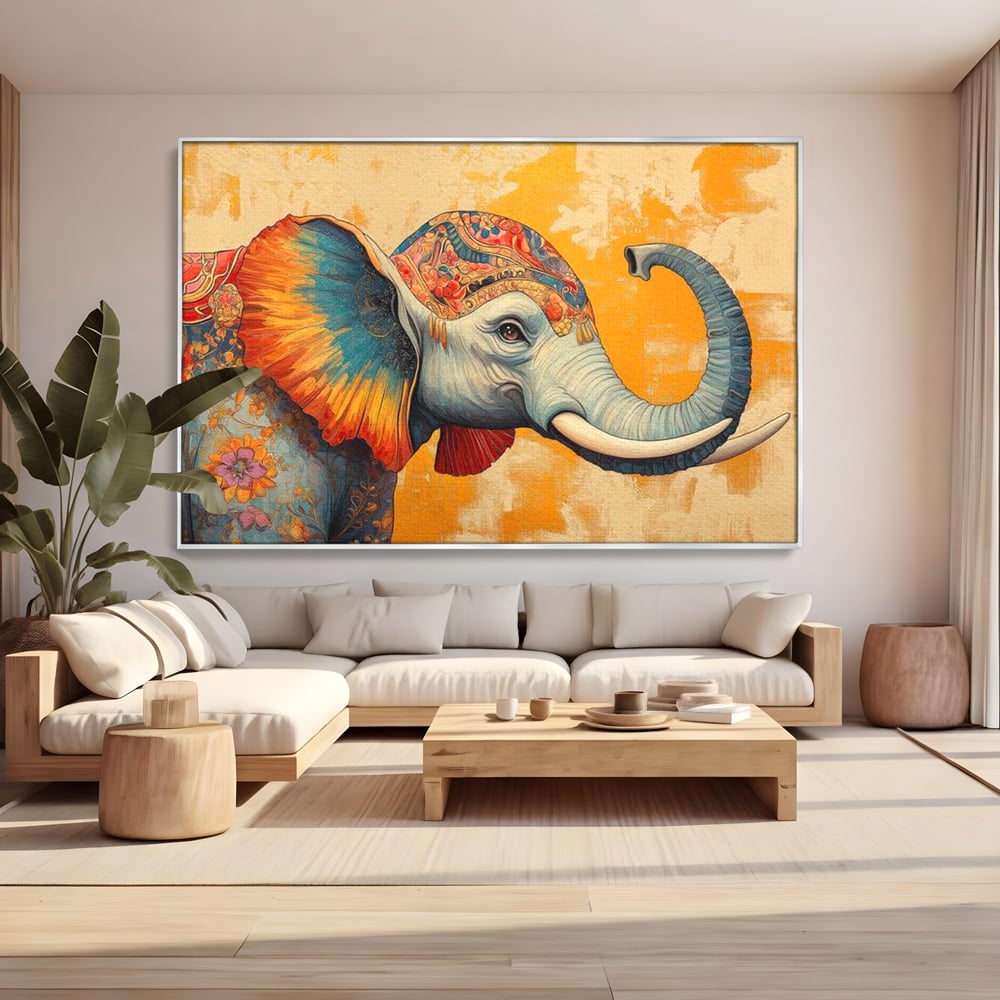 Leinwand Premium Canvas Wandkunst, LuxCanva® M1316, Orientalische Geschichte, Floral, Harmonie, Orientalisch, Ethnisch, Ohren, Elefant, Profil, Wandkunst, Abstrakt, Büro, Wohnzimmer, Kinderzimmer