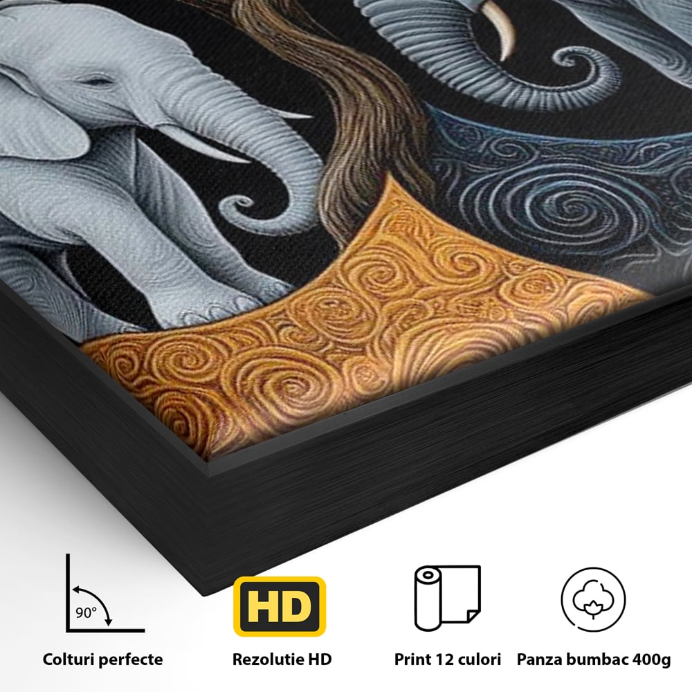 Leinwandbilder Premium, LuxCanva® M1317, Unter dem Baum des Lebens, Yin und Yang, Elefanten, Balance, Zen, Baum, Weisheit, Verbindung, Meditation, Natur, Abstrakt, Büro, Wohnen, Kinderzimmer