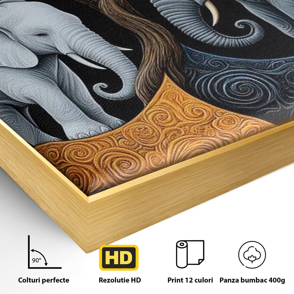 Leinwandbilder Premium, LuxCanva® M1317, Unter dem Baum des Lebens, Yin und Yang, Elefanten, Balance, Zen, Baum, Weisheit, Verbindung, Meditation, Natur, Abstrakt, Büro, Wohnen, Kinderzimmer