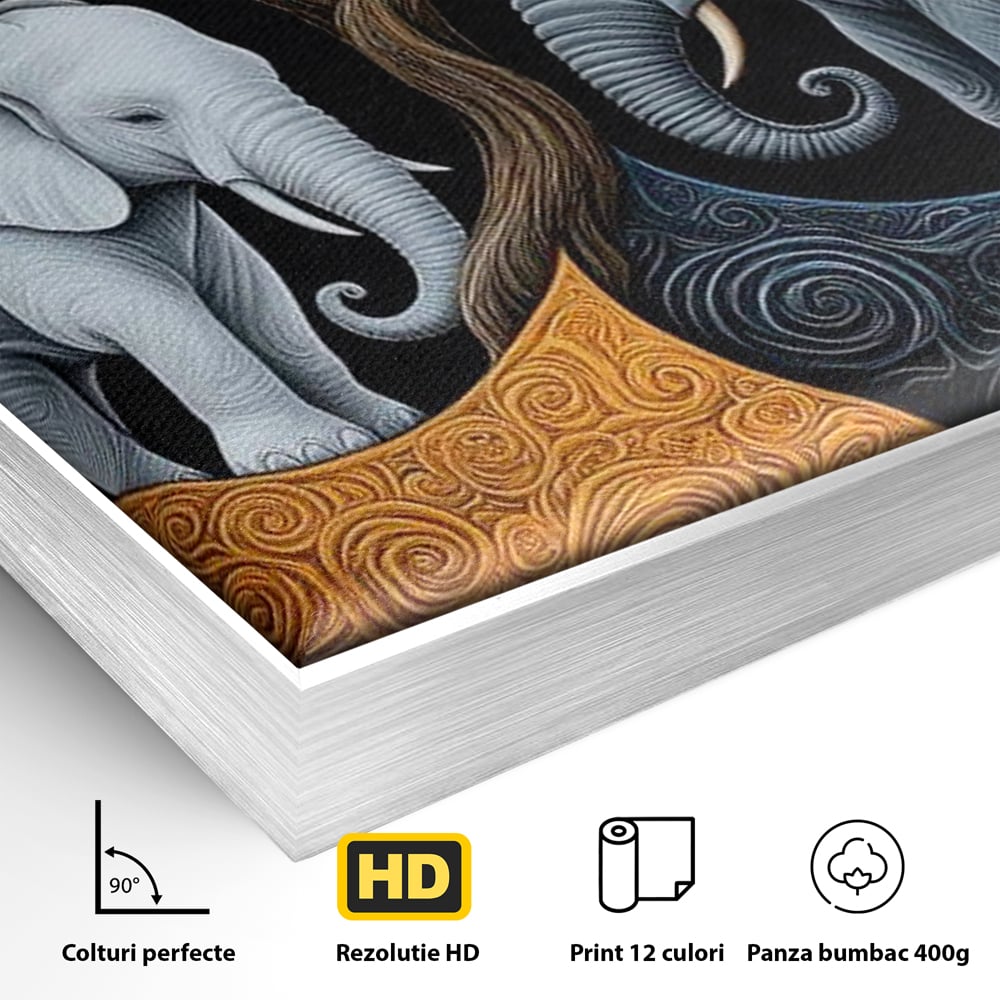 Leinwandbilder Premium, LuxCanva® M1317, Unter dem Baum des Lebens, Yin und Yang, Elefanten, Balance, Zen, Baum, Weisheit, Verbindung, Meditation, Natur, Abstrakt, Büro, Wohnen, Kinderzimmer
