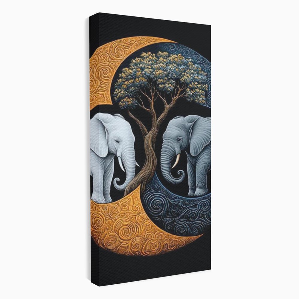 Leinwandbilder Premium, LuxCanva® M1317, Unter dem Baum des Lebens, Yin und Yang, Elefanten, Balance, Zen, Baum, Weisheit, Verbindung, Meditation, Natur, Abstrakt, Büro, Wohnen, Kinderzimmer