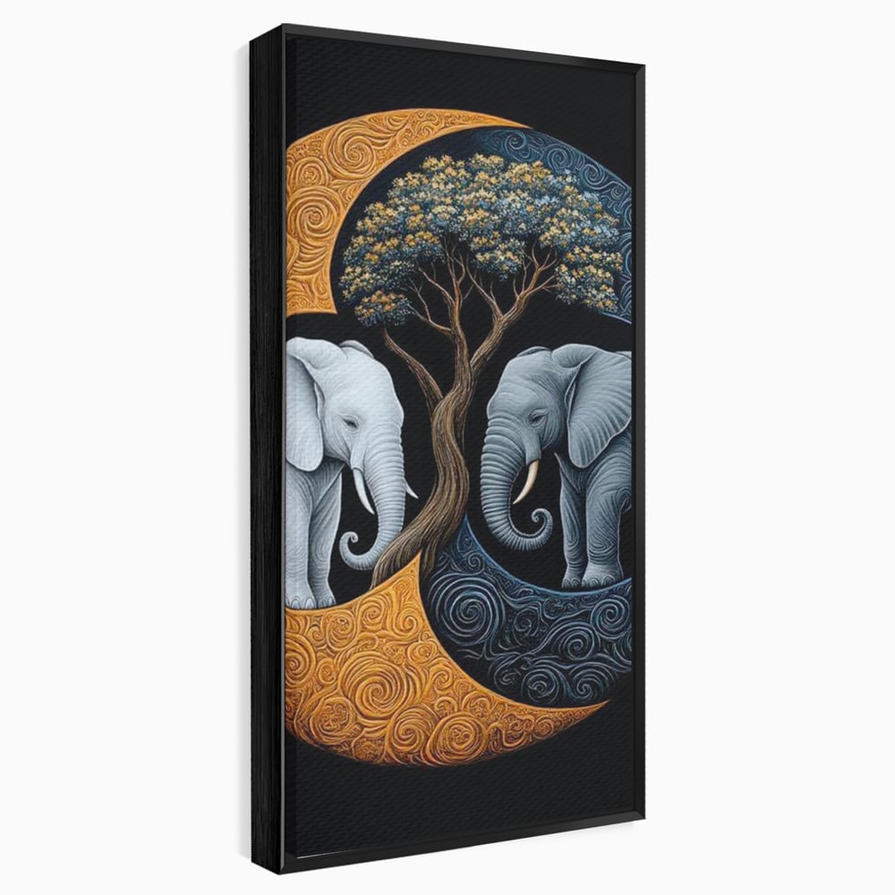 Leinwandbilder Premium, LuxCanva® M1317, Unter dem Baum des Lebens, Yin und Yang, Elefanten, Balance, Zen, Baum, Weisheit, Verbindung, Meditation, Natur, Abstrakt, Büro, Wohnen, Kinderzimmer