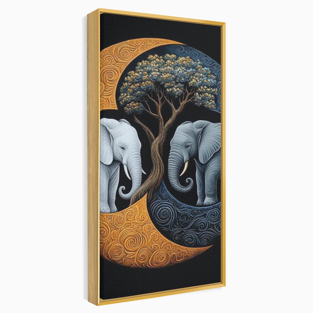Leinwandbilder Premium, LuxCanva® M1317, Unter dem Baum des Lebens, Yin und Yang, Elefanten, Balance, Zen, Baum, Weisheit, Verbindung, Meditation, Natur, Abstrakt, Büro, Wohnen, Kinderzimmer