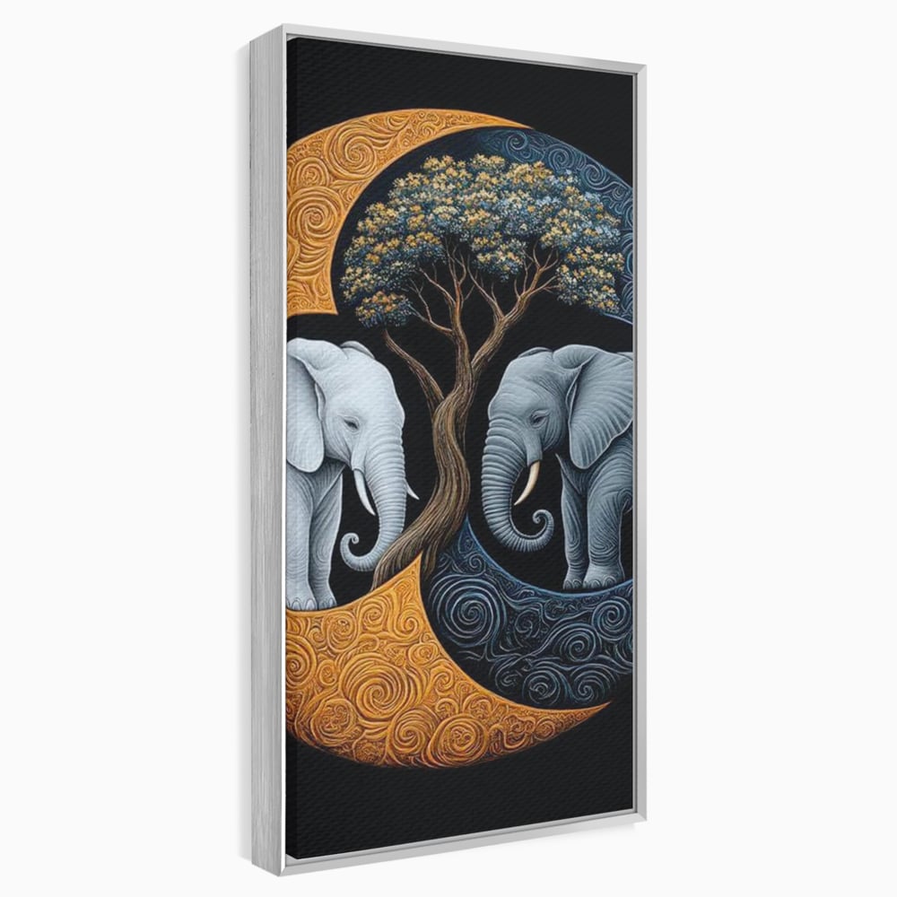 Leinwandbilder Premium, LuxCanva® M1317, Unter dem Baum des Lebens, Yin und Yang, Elefanten, Balance, Zen, Baum, Weisheit, Verbindung, Meditation, Natur, Abstrakt, Büro, Wohnen, Kinderzimmer