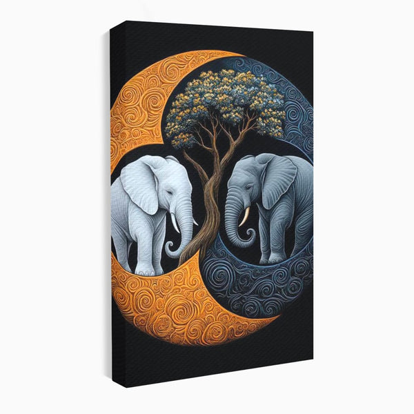 Leinwandbilder Premium, LuxCanva® M1317, Unter dem Baum des Lebens, Yin und Yang, Elefanten, Balance, Zen, Baum, Weisheit, Verbindung, Meditation, Natur, Abstrakt, Büro, Wohnen, Kinderzimmer