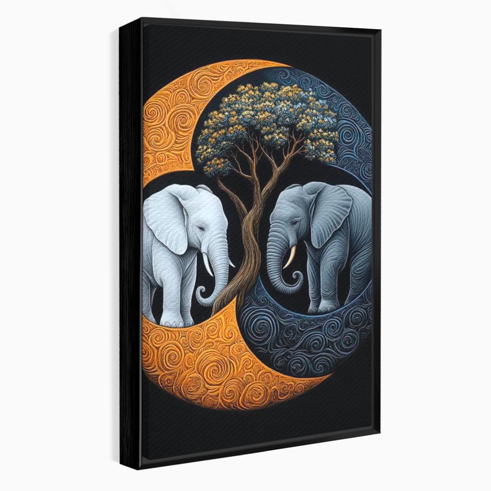 Leinwandbilder Premium, LuxCanva® M1317, Unter dem Baum des Lebens, Yin und Yang, Elefanten, Balance, Zen, Baum, Weisheit, Verbindung, Meditation, Natur, Abstrakt, Büro, Wohnen, Kinderzimmer