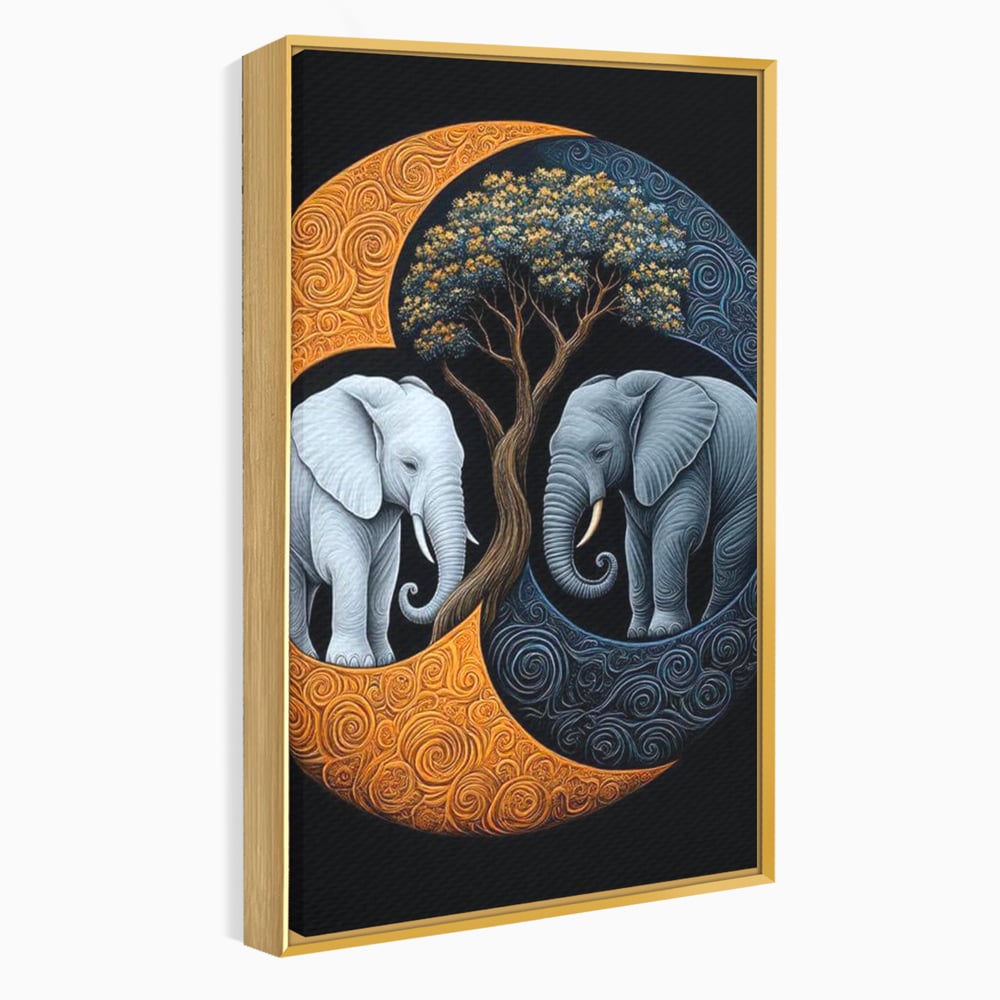Leinwandbilder Premium, LuxCanva® M1317, Unter dem Baum des Lebens, Yin und Yang, Elefanten, Balance, Zen, Baum, Weisheit, Verbindung, Meditation, Natur, Abstrakt, Büro, Wohnen, Kinderzimmer