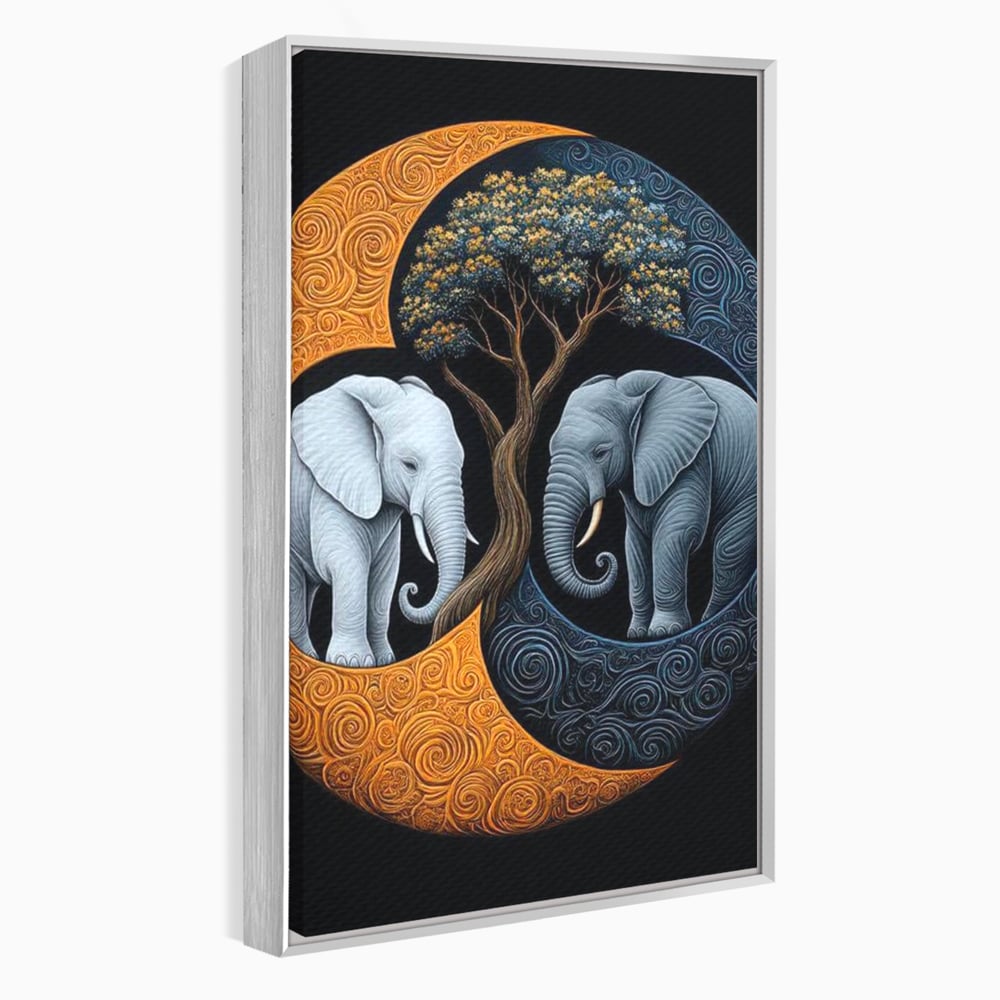 Leinwandbilder Premium, LuxCanva® M1317, Unter dem Baum des Lebens, Yin und Yang, Elefanten, Balance, Zen, Baum, Weisheit, Verbindung, Meditation, Natur, Abstrakt, Büro, Wohnen, Kinderzimmer
