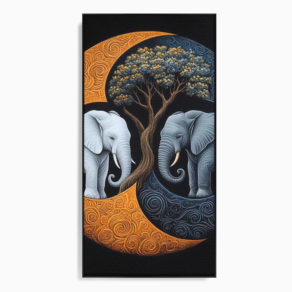Leinwandbilder Premium, LuxCanva® M1317, Unter dem Baum des Lebens, Yin und Yang, Elefanten, Balance, Zen, Baum, Weisheit, Verbindung, Meditation, Natur, Abstrakt, Büro, Wohnen, Kinderzimmer
