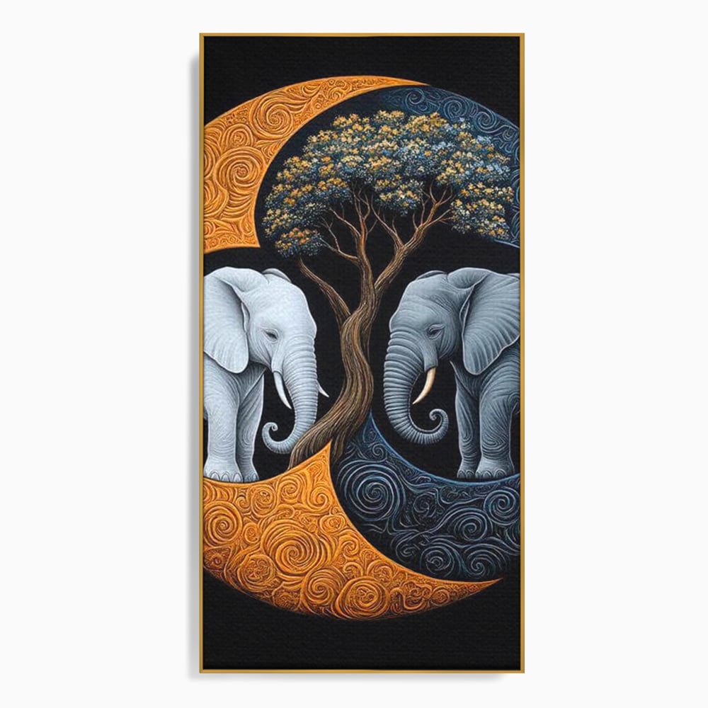 Leinwandbilder Premium, LuxCanva® M1317, Unter dem Baum des Lebens, Yin und Yang, Elefanten, Balance, Zen, Baum, Weisheit, Verbindung, Meditation, Natur, Abstrakt, Büro, Wohnen, Kinderzimmer