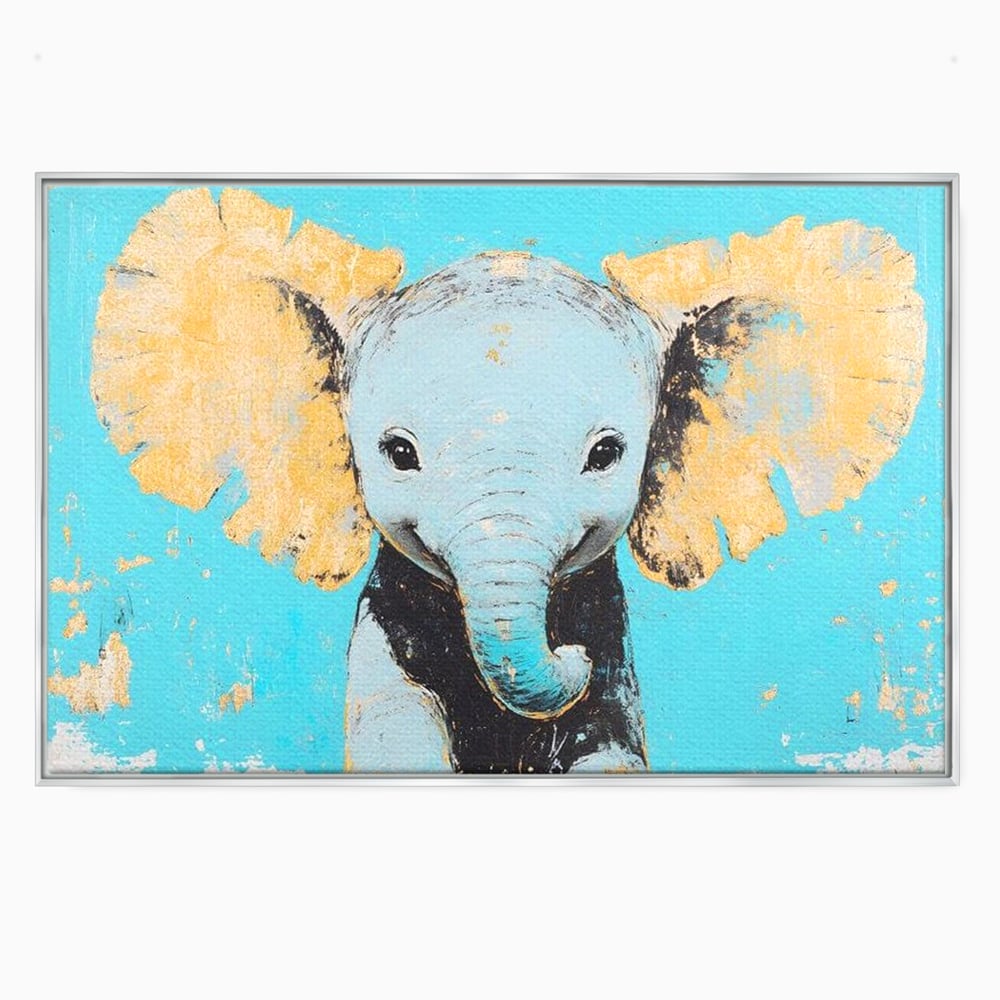 Leinwand Wandkunst Canvas Premium, LuxCanva® M1318, Pastell Freude, Elefant, Porträt, Gold, strukturiert, Vintage, niedlich, Trompete, Ohren, Glück, Lächeln, Unschuld, Büro, Wohnen, Kinderzimmer