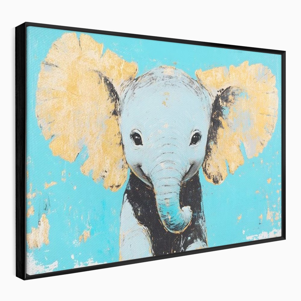 Leinwand Wandkunst Canvas Premium, LuxCanva® M1318, Pastell Freude, Elefant, Porträt, Gold, strukturiert, Vintage, niedlich, Trompete, Ohren, Glück, Lächeln, Unschuld, Büro, Wohnen, Kinderzimmer
