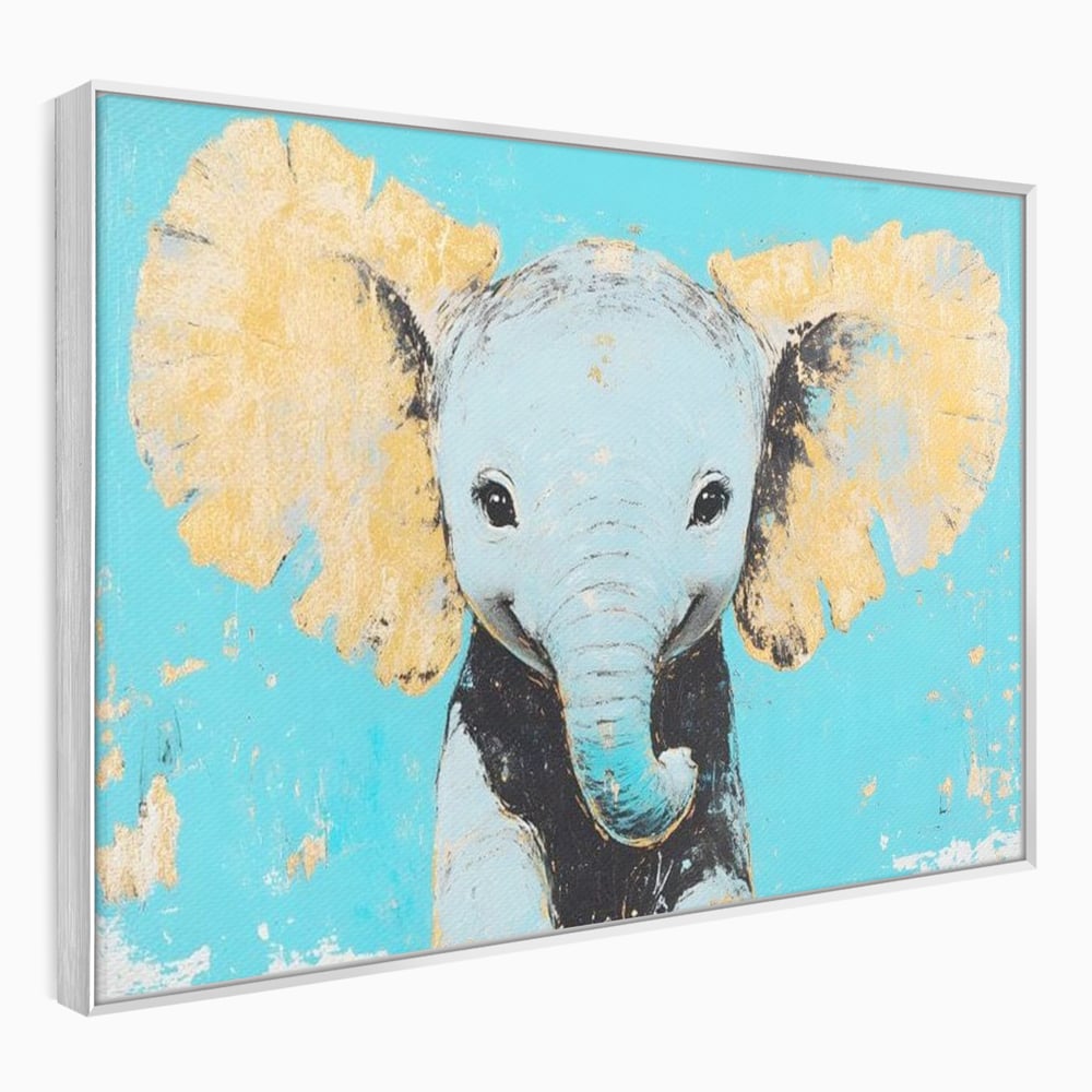 Leinwand Wandkunst Canvas Premium, LuxCanva® M1318, Pastell Freude, Elefant, Porträt, Gold, strukturiert, Vintage, niedlich, Trompete, Ohren, Glück, Lächeln, Unschuld, Büro, Wohnen, Kinderzimmer