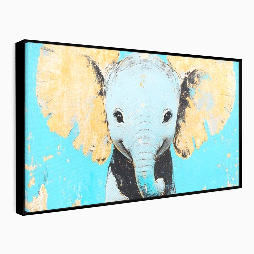 Leinwand Wandkunst Canvas Premium, LuxCanva® M1318, Pastell Freude, Elefant, Porträt, Gold, strukturiert, Vintage, niedlich, Trompete, Ohren, Glück, Lächeln, Unschuld, Büro, Wohnen, Kinderzimmer