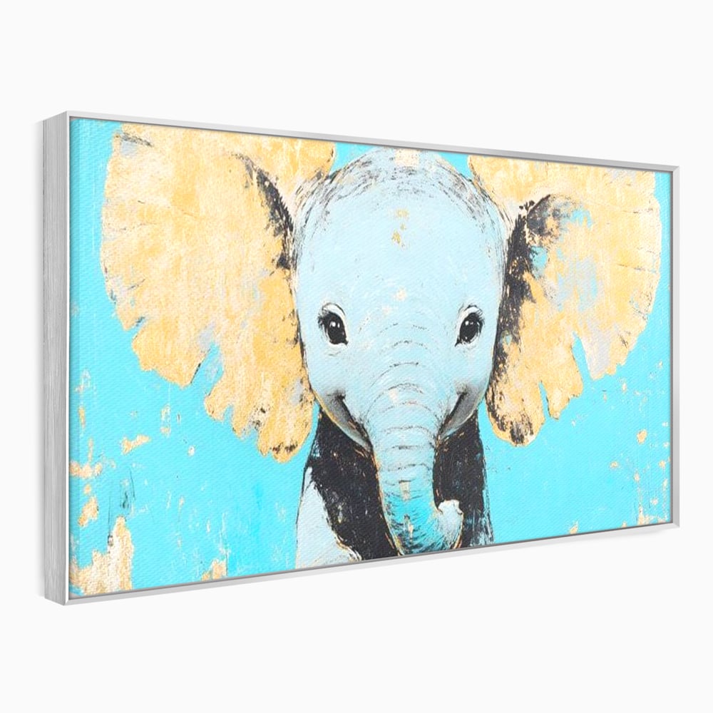 Leinwand Wandkunst Canvas Premium, LuxCanva® M1318, Pastell Freude, Elefant, Porträt, Gold, strukturiert, Vintage, niedlich, Trompete, Ohren, Glück, Lächeln, Unschuld, Büro, Wohnen, Kinderzimmer