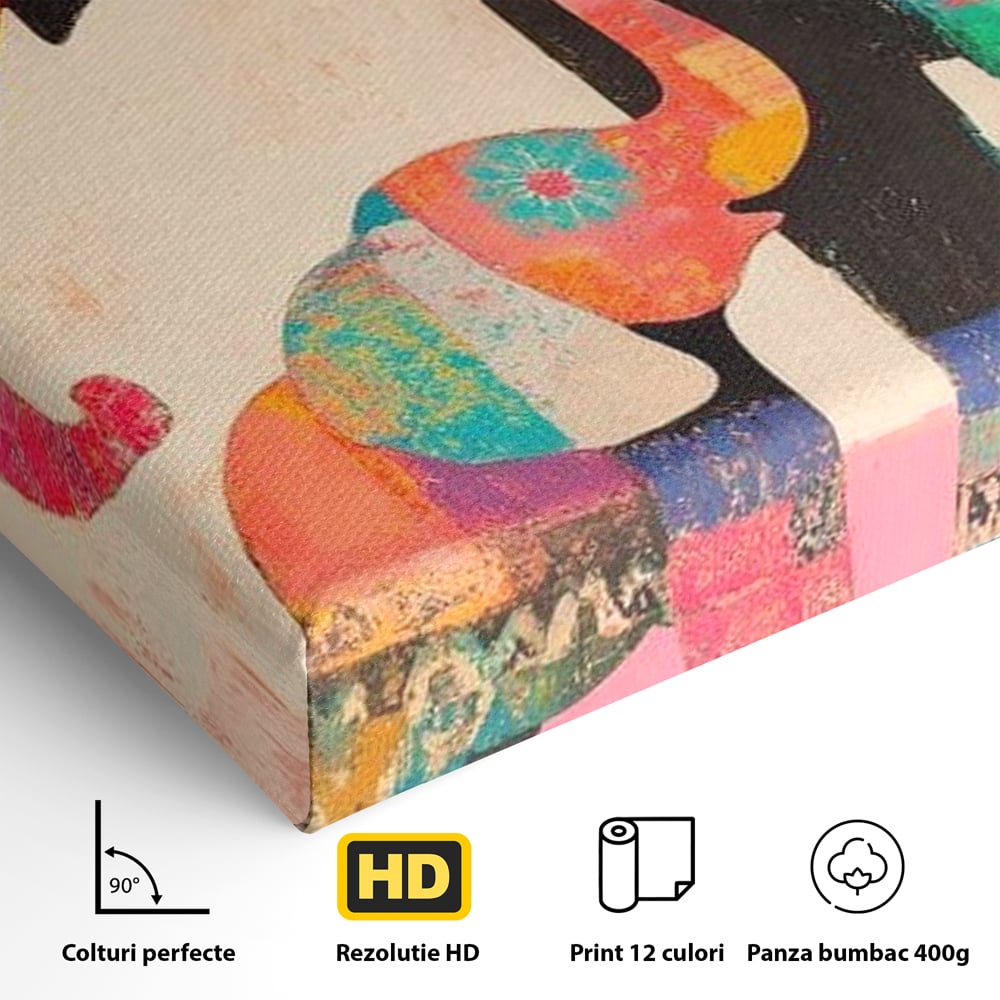 Tablou Canvas Premium, LuxCanva® M1319, Pe Urmele Mamei, Familie, Mama, Pui, Elefant, Arta Abstracta, Mozaic, Dragoste, Copilarie, Multicolor, Legatura, Birou, Living, Camera Copil