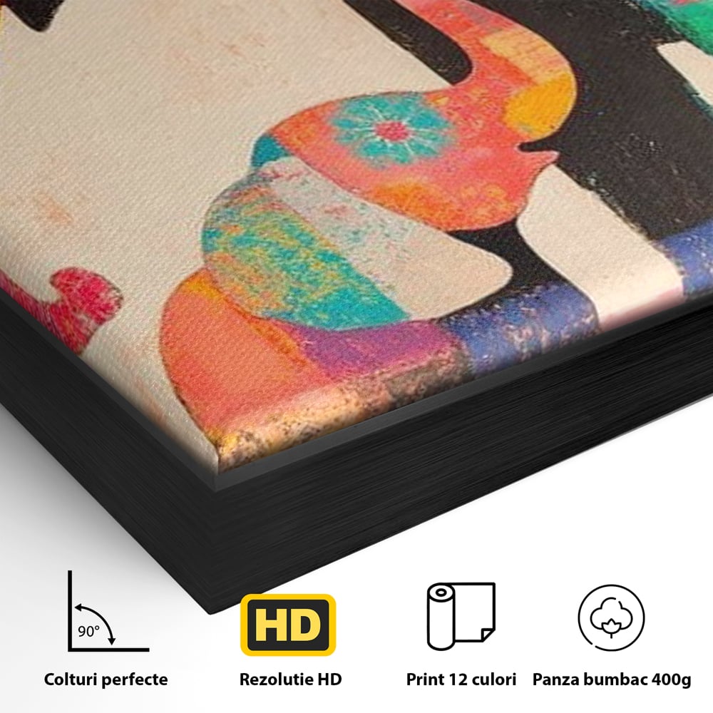 Tablou Canvas Premium, LuxCanva® M1319, Pe Urmele Mamei, Familie, Mama, Pui, Elefant, Arta Abstracta, Mozaic, Dragoste, Copilarie, Multicolor, Legatura, Birou, Living, Camera Copil