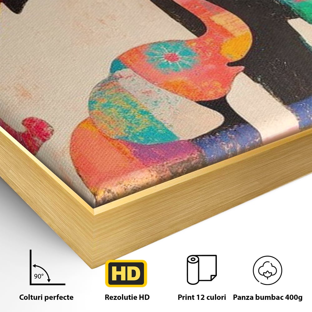 Tablou Canvas Premium, LuxCanva® M1319, Pe Urmele Mamei, Familie, Mama, Pui, Elefant, Arta Abstracta, Mozaic, Dragoste, Copilarie, Multicolor, Legatura, Birou, Living, Camera Copil