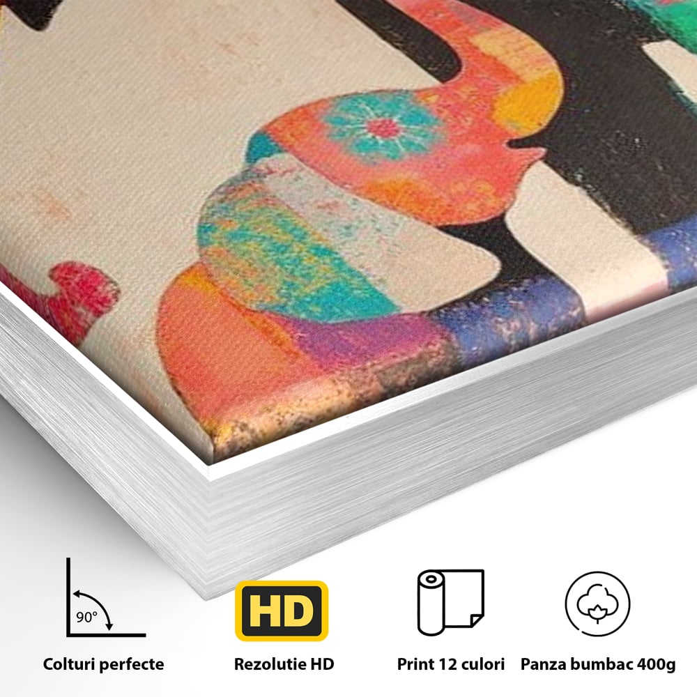 Tablou Canvas Premium, LuxCanva® M1319, Pe Urmele Mamei, Familie, Mama, Pui, Elefant, Arta Abstracta, Mozaic, Dragoste, Copilarie, Multicolor, Legatura, Birou, Living, Camera Copil