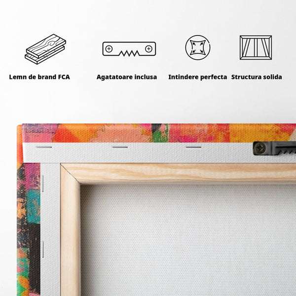 Tablou Canvas Premium, LuxCanva® M1319, Pe Urmele Mamei, Familie, Mama, Pui, Elefant, Arta Abstracta, Mozaic, Dragoste, Copilarie, Multicolor, Legatura, Birou, Living, Camera Copil