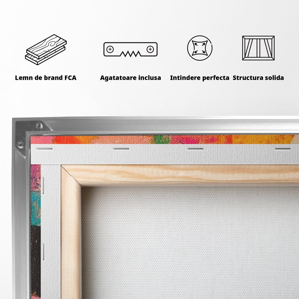 Tablou Canvas Premium, LuxCanva® M1319, Pe Urmele Mamei, Familie, Mama, Pui, Elefant, Arta Abstracta, Mozaic, Dragoste, Copilarie, Multicolor, Legatura, Birou, Living, Camera Copil