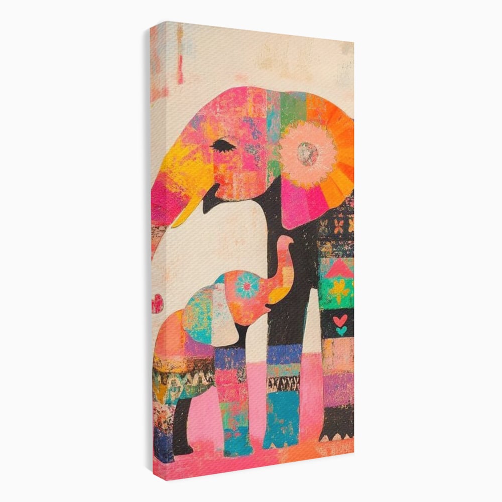Tablou Canvas Premium, LuxCanva® M1319, Pe Urmele Mamei, Familie, Mama, Pui, Elefant, Arta Abstracta, Mozaic, Dragoste, Copilarie, Multicolor, Legatura, Birou, Living, Camera Copil