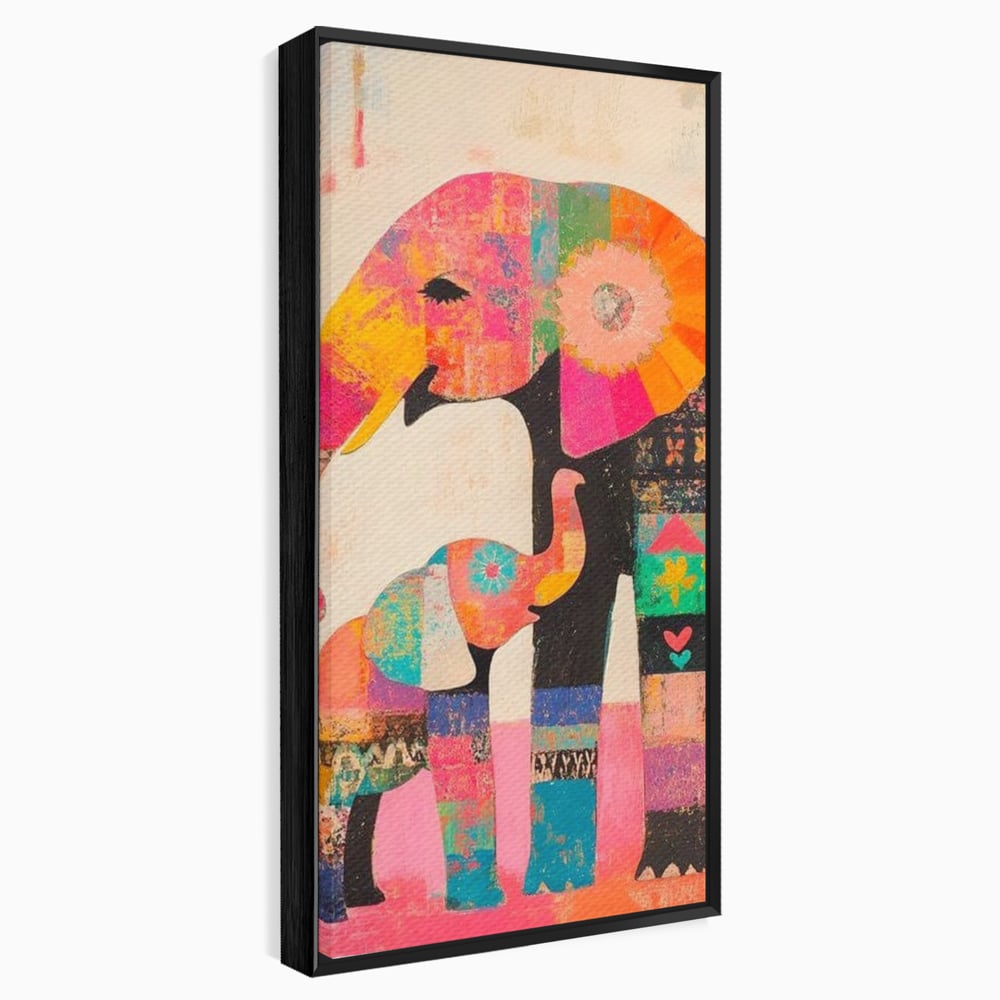 Tablou Canvas Premium, LuxCanva® M1319, Pe Urmele Mamei, Familie, Mama, Pui, Elefant, Arta Abstracta, Mozaic, Dragoste, Copilarie, Multicolor, Legatura, Birou, Living, Camera Copil