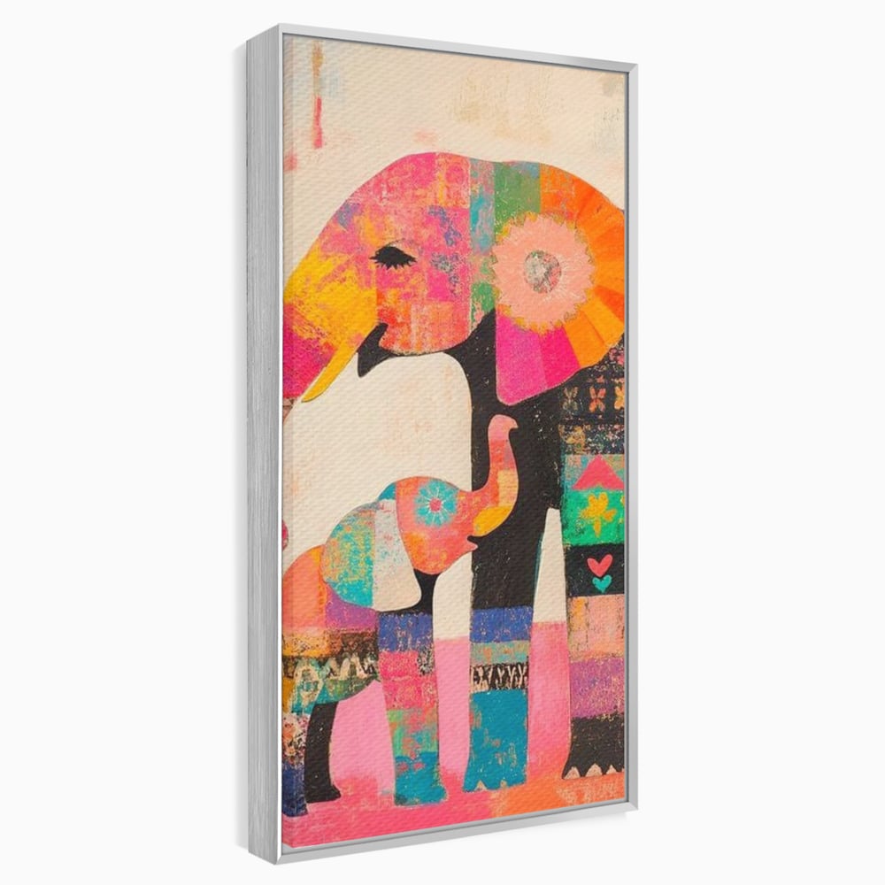 Tablou Canvas Premium, LuxCanva® M1319, Pe Urmele Mamei, Familie, Mama, Pui, Elefant, Arta Abstracta, Mozaic, Dragoste, Copilarie, Multicolor, Legatura, Birou, Living, Camera Copil