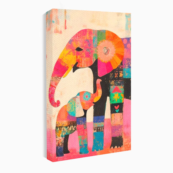 Tablou Canvas Premium, LuxCanva® M1319, Pe Urmele Mamei, Familie, Mama, Pui, Elefant, Arta Abstracta, Mozaic, Dragoste, Copilarie, Multicolor, Legatura, Birou, Living, Camera Copil