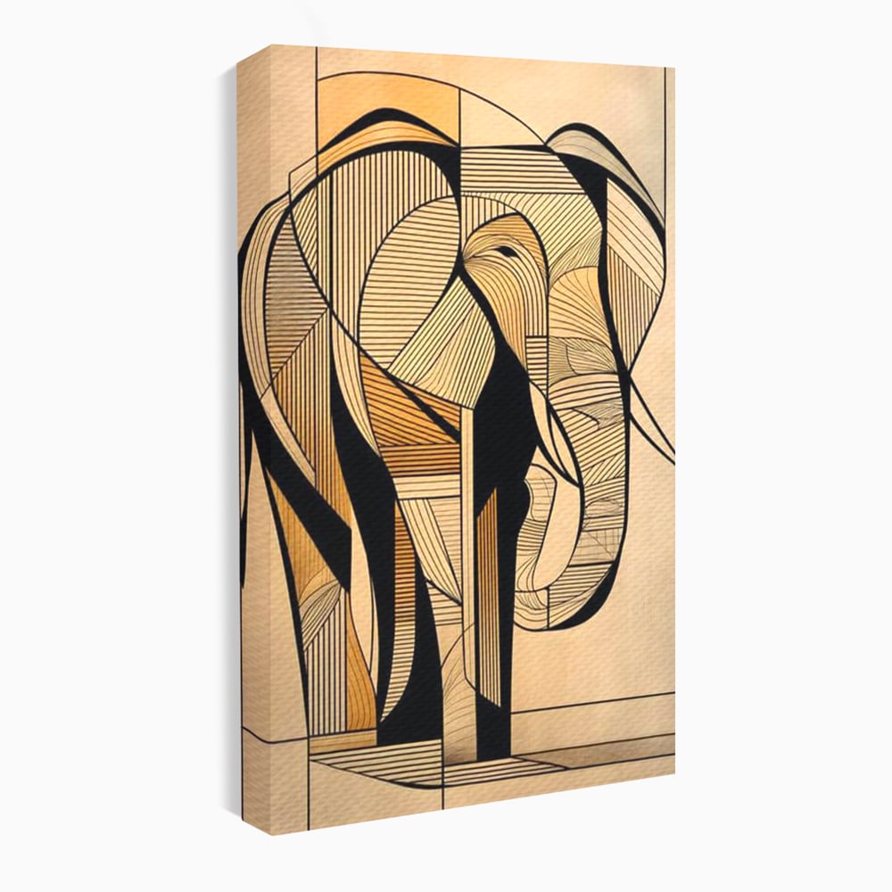 Leinwand Premium Canvas Wandkunst, LuxCanva® M1321, Natürliche Umrisse, Formen, Linien, Geometrisch, Elefant, Abstrakte Kunst, Kubismus, Modern, Umriss, Umriss, Zeichnung, Kreativ, Büro, Wohnen, Kinderzimmer