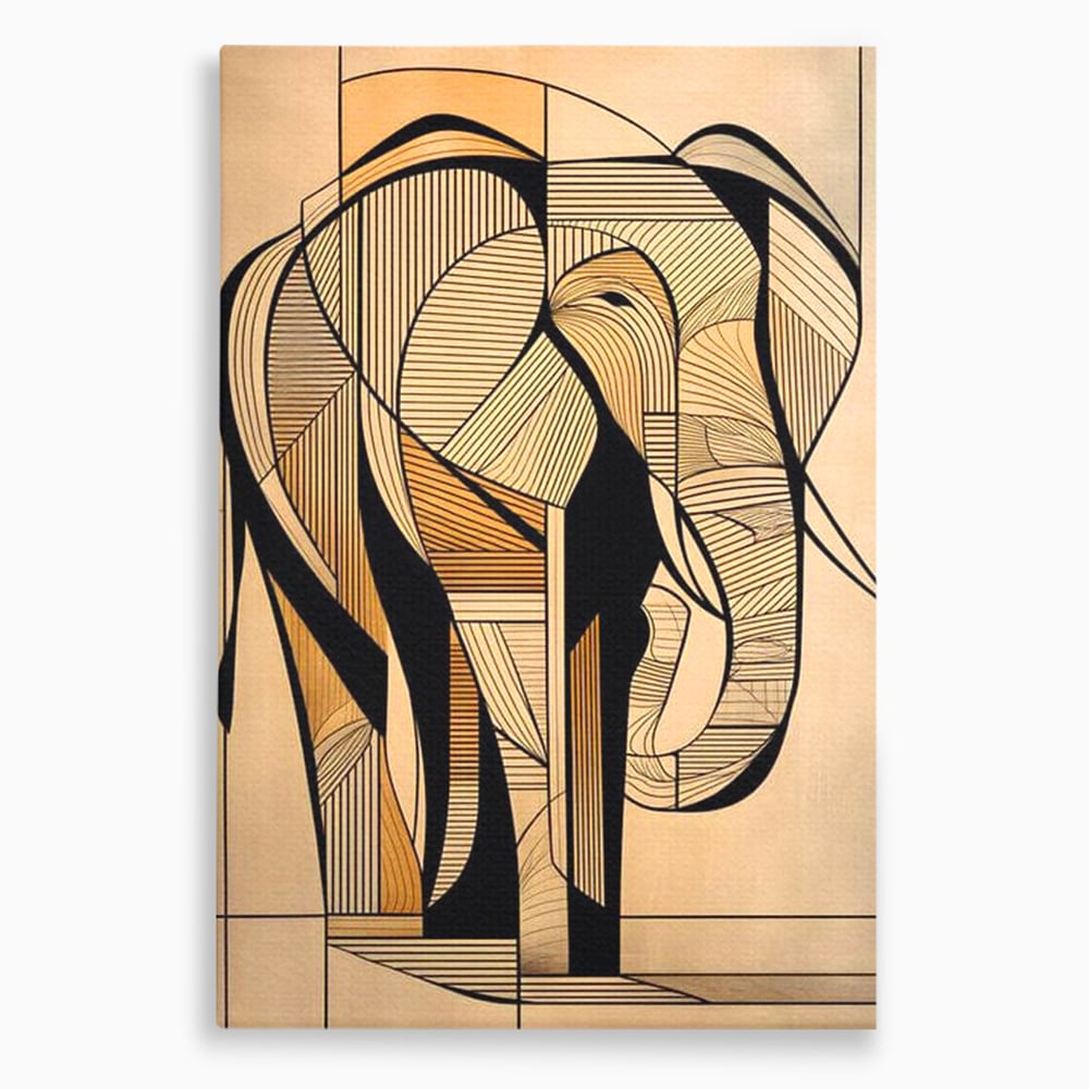 Leinwand Premium Canvas Wandkunst, LuxCanva® M1321, Natürliche Umrisse, Formen, Linien, Geometrisch, Elefant, Abstrakte Kunst, Kubismus, Modern, Umriss, Umriss, Zeichnung, Kreativ, Büro, Wohnen, Kinderzimmer