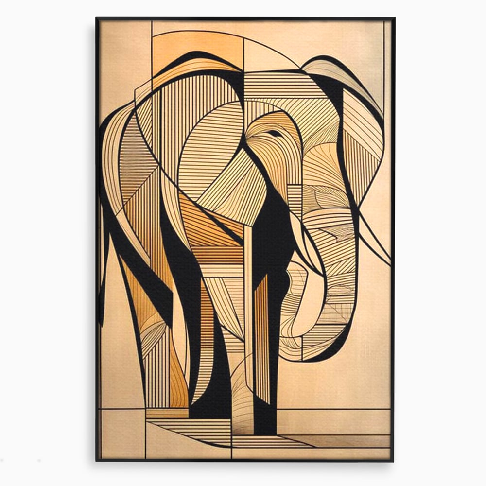 Leinwand Premium Canvas Wandkunst, LuxCanva® M1321, Natürliche Umrisse, Formen, Linien, Geometrisch, Elefant, Abstrakte Kunst, Kubismus, Modern, Umriss, Umriss, Zeichnung, Kreativ, Büro, Wohnen, Kinderzimmer
