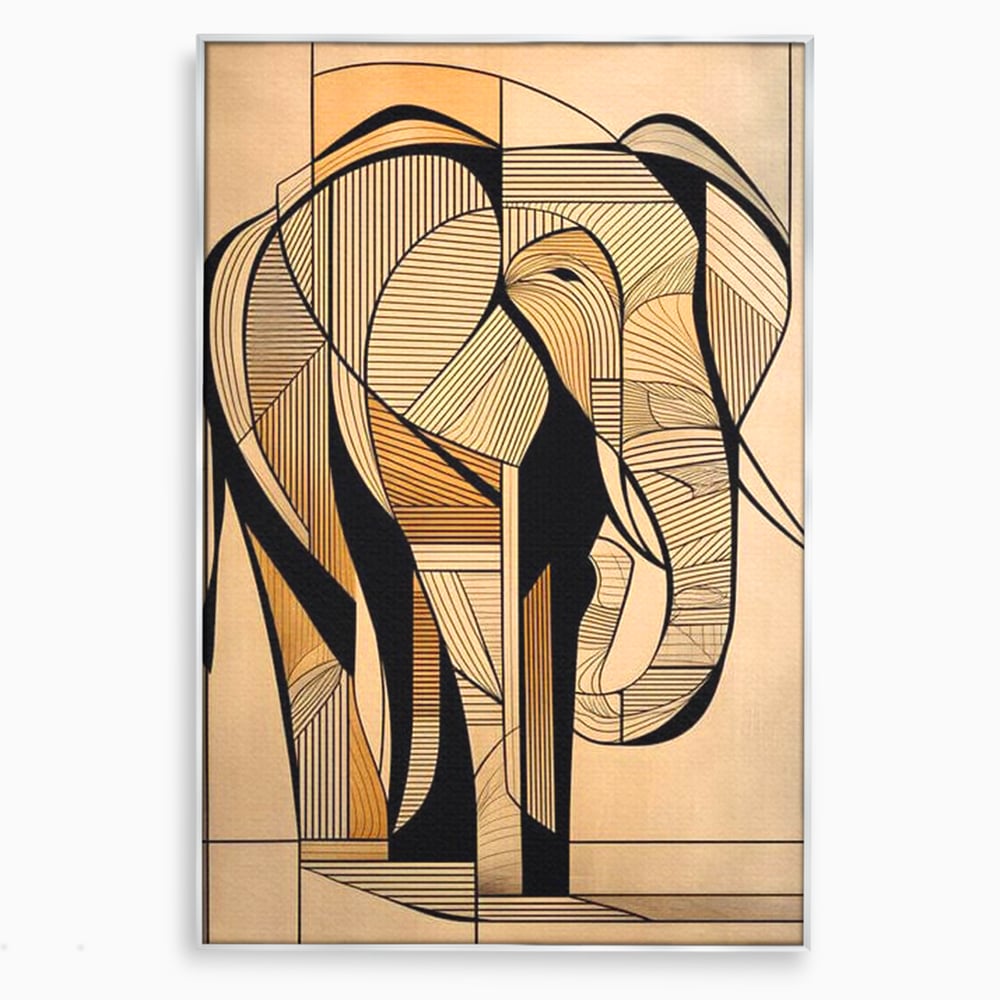 Leinwand Premium Canvas Wandkunst, LuxCanva® M1321, Natürliche Umrisse, Formen, Linien, Geometrisch, Elefant, Abstrakte Kunst, Kubismus, Modern, Umriss, Umriss, Zeichnung, Kreativ, Büro, Wohnen, Kinderzimmer