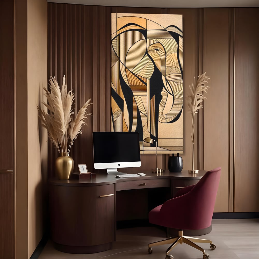 Leinwand Premium Canvas Wandkunst, LuxCanva® M1321, Natürliche Umrisse, Formen, Linien, Geometrisch, Elefant, Abstrakte Kunst, Kubismus, Modern, Umriss, Umriss, Zeichnung, Kreativ, Büro, Wohnen, Kinderzimmer