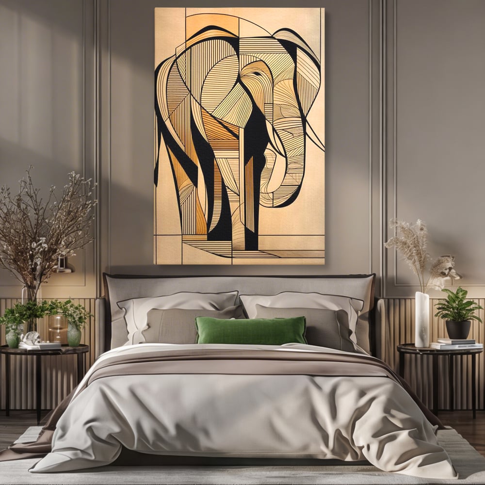 Leinwand Premium Canvas Wandkunst, LuxCanva® M1321, Natürliche Umrisse, Formen, Linien, Geometrisch, Elefant, Abstrakte Kunst, Kubismus, Modern, Umriss, Umriss, Zeichnung, Kreativ, Büro, Wohnen, Kinderzimmer