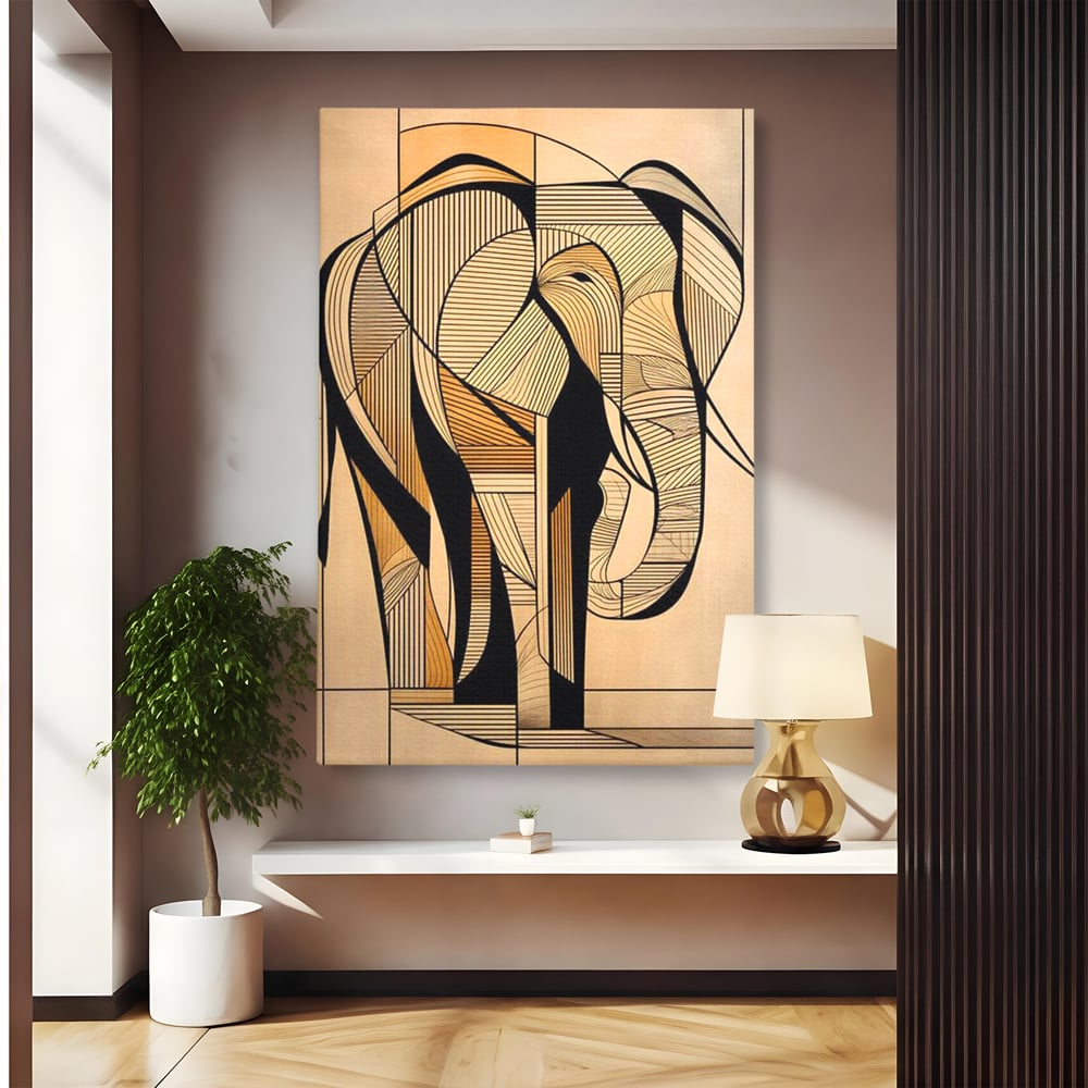 Leinwand Premium Canvas Wandkunst, LuxCanva® M1321, Natürliche Umrisse, Formen, Linien, Geometrisch, Elefant, Abstrakte Kunst, Kubismus, Modern, Umriss, Umriss, Zeichnung, Kreativ, Büro, Wohnen, Kinderzimmer