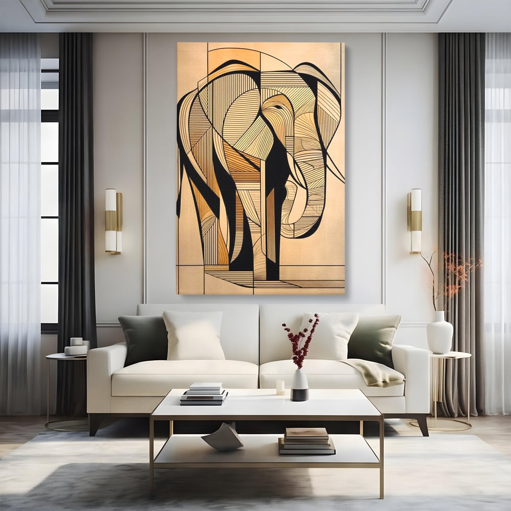 Leinwand Premium Canvas Wandkunst, LuxCanva® M1321, Natürliche Umrisse, Formen, Linien, Geometrisch, Elefant, Abstrakte Kunst, Kubismus, Modern, Umriss, Umriss, Zeichnung, Kreativ, Büro, Wohnen, Kinderzimmer