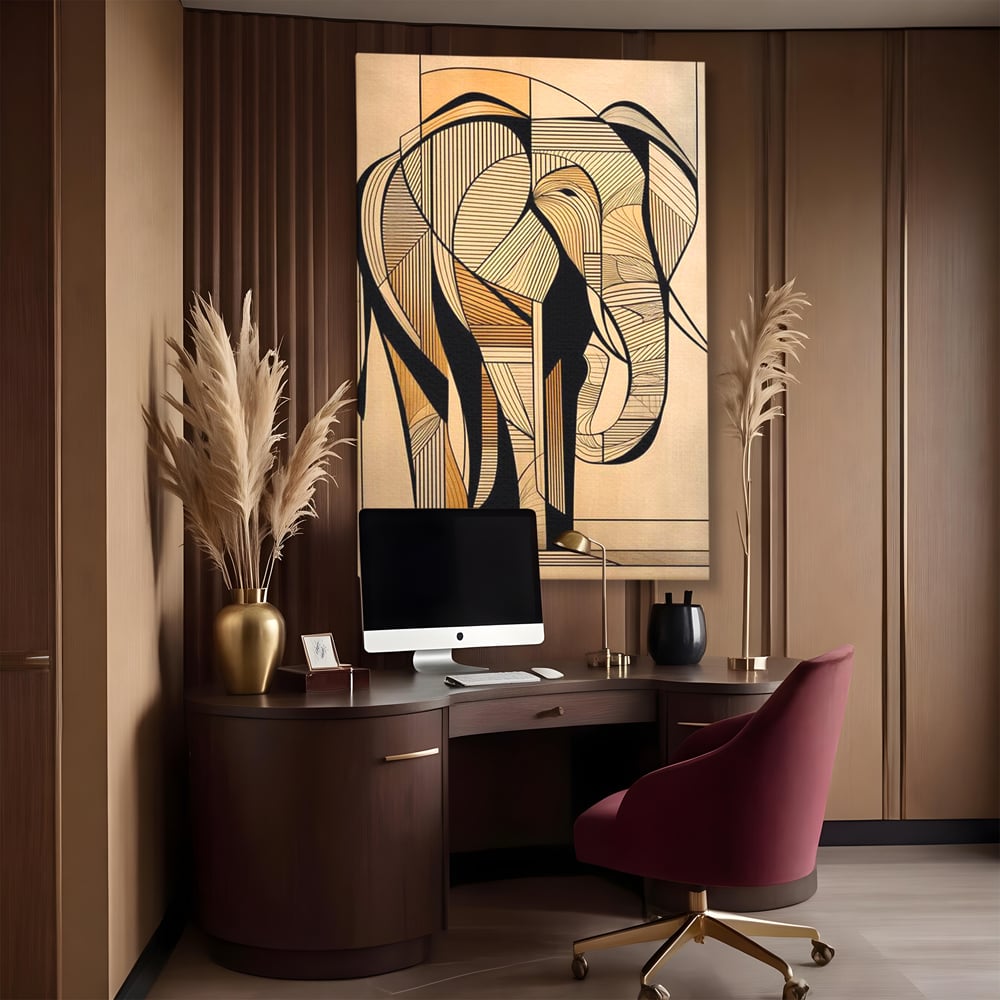 Leinwand Premium Canvas Wandkunst, LuxCanva® M1321, Natürliche Umrisse, Formen, Linien, Geometrisch, Elefant, Abstrakte Kunst, Kubismus, Modern, Umriss, Umriss, Zeichnung, Kreativ, Büro, Wohnen, Kinderzimmer