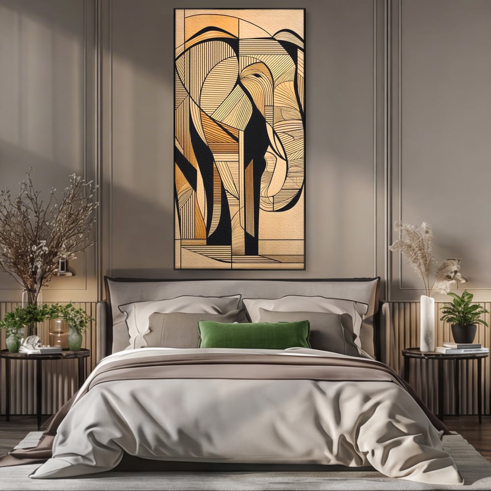 Leinwand Premium Canvas Wandkunst, LuxCanva® M1321, Natürliche Umrisse, Formen, Linien, Geometrisch, Elefant, Abstrakte Kunst, Kubismus, Modern, Umriss, Umriss, Zeichnung, Kreativ, Büro, Wohnen, Kinderzimmer