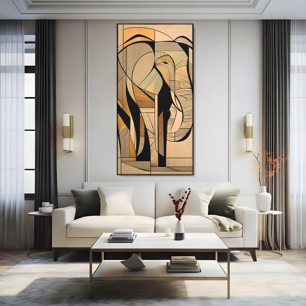 Leinwand Premium Canvas Wandkunst, LuxCanva® M1321, Natürliche Umrisse, Formen, Linien, Geometrisch, Elefant, Abstrakte Kunst, Kubismus, Modern, Umriss, Umriss, Zeichnung, Kreativ, Büro, Wohnen, Kinderzimmer