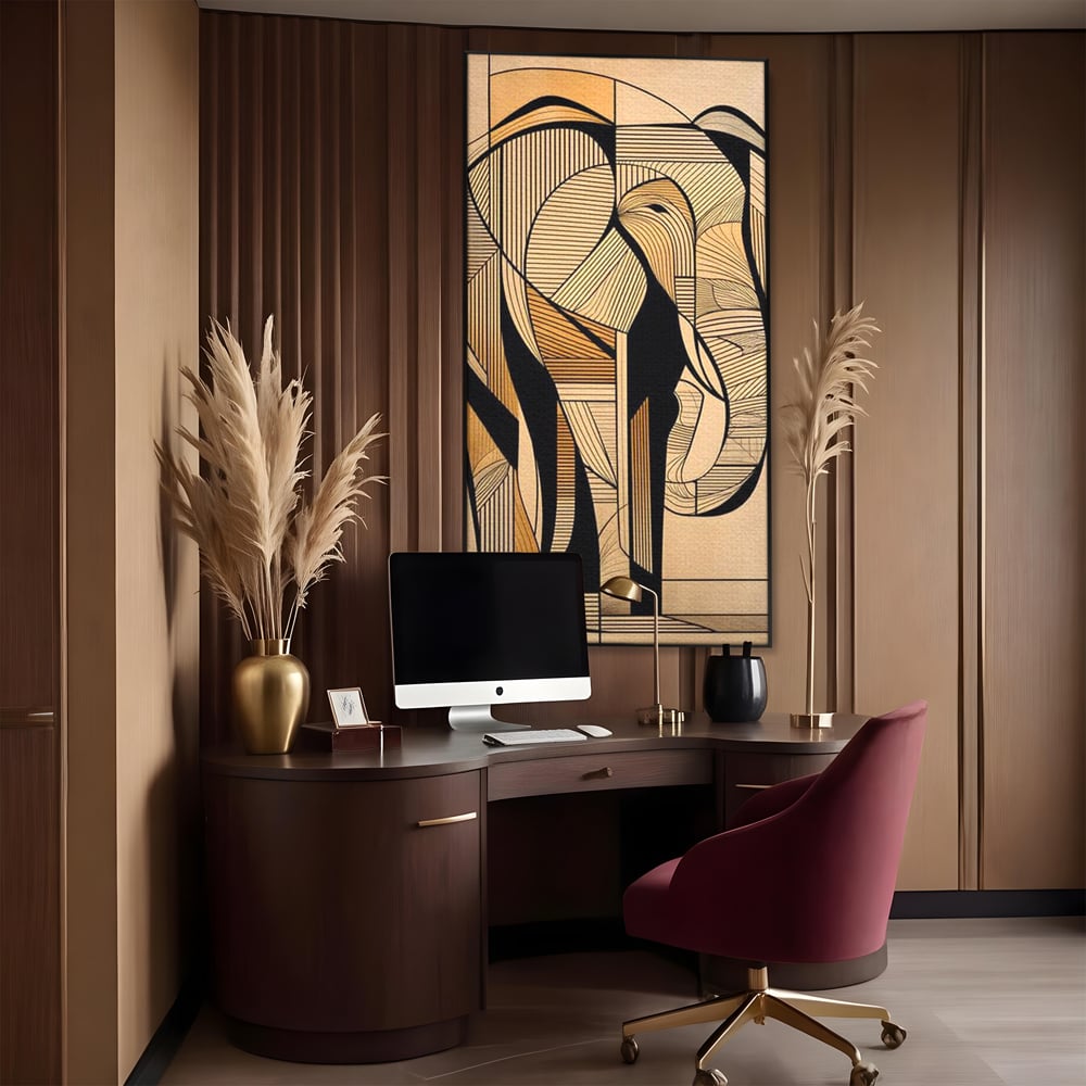 Leinwand Premium Canvas Wandkunst, LuxCanva® M1321, Natürliche Umrisse, Formen, Linien, Geometrisch, Elefant, Abstrakte Kunst, Kubismus, Modern, Umriss, Umriss, Zeichnung, Kreativ, Büro, Wohnen, Kinderzimmer
