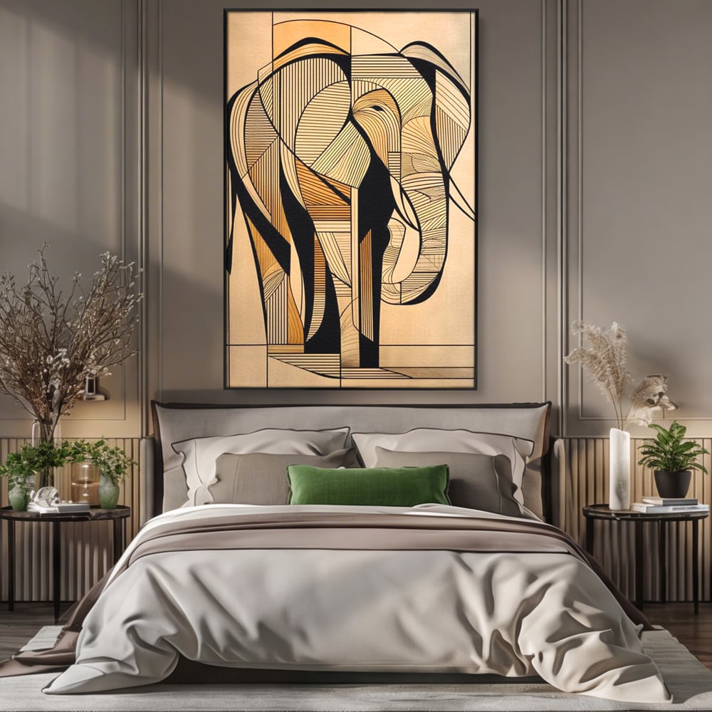 Leinwand Premium Canvas Wandkunst, LuxCanva® M1321, Natürliche Umrisse, Formen, Linien, Geometrisch, Elefant, Abstrakte Kunst, Kubismus, Modern, Umriss, Umriss, Zeichnung, Kreativ, Büro, Wohnen, Kinderzimmer
