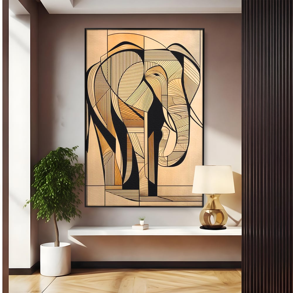 Leinwand Premium Canvas Wandkunst, LuxCanva® M1321, Natürliche Umrisse, Formen, Linien, Geometrisch, Elefant, Abstrakte Kunst, Kubismus, Modern, Umriss, Umriss, Zeichnung, Kreativ, Büro, Wohnen, Kinderzimmer