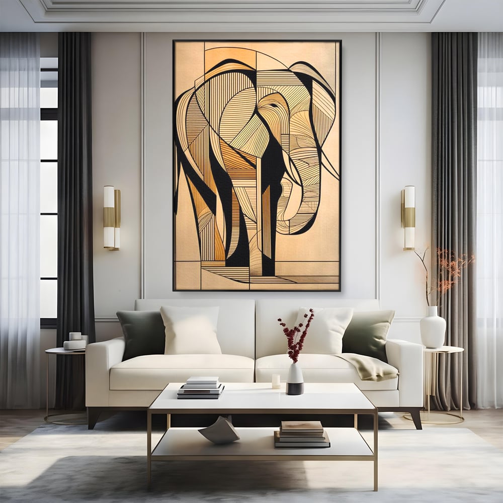 Leinwand Premium Canvas Wandkunst, LuxCanva® M1321, Natürliche Umrisse, Formen, Linien, Geometrisch, Elefant, Abstrakte Kunst, Kubismus, Modern, Umriss, Umriss, Zeichnung, Kreativ, Büro, Wohnen, Kinderzimmer