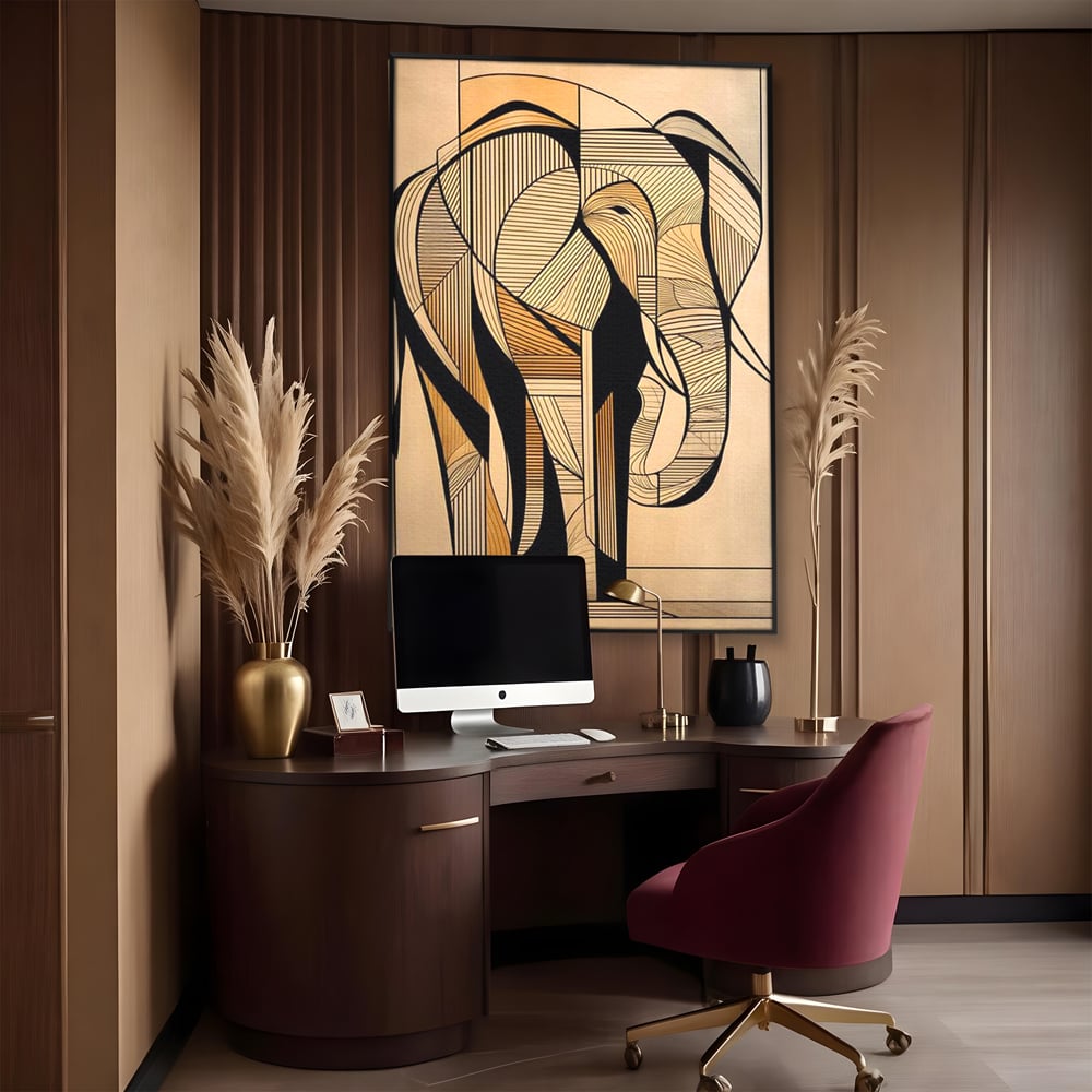 Leinwand Premium Canvas Wandkunst, LuxCanva® M1321, Natürliche Umrisse, Formen, Linien, Geometrisch, Elefant, Abstrakte Kunst, Kubismus, Modern, Umriss, Umriss, Zeichnung, Kreativ, Büro, Wohnen, Kinderzimmer