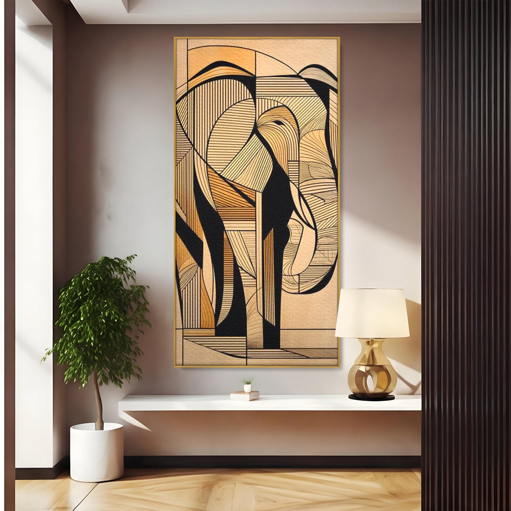 Leinwand Premium Canvas Wandkunst, LuxCanva® M1321, Natürliche Umrisse, Formen, Linien, Geometrisch, Elefant, Abstrakte Kunst, Kubismus, Modern, Umriss, Umriss, Zeichnung, Kreativ, Büro, Wohnen, Kinderzimmer