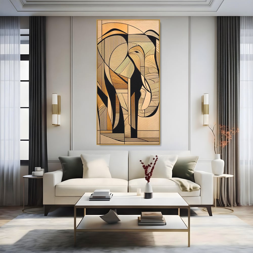 Leinwand Premium Canvas Wandkunst, LuxCanva® M1321, Natürliche Umrisse, Formen, Linien, Geometrisch, Elefant, Abstrakte Kunst, Kubismus, Modern, Umriss, Umriss, Zeichnung, Kreativ, Büro, Wohnen, Kinderzimmer